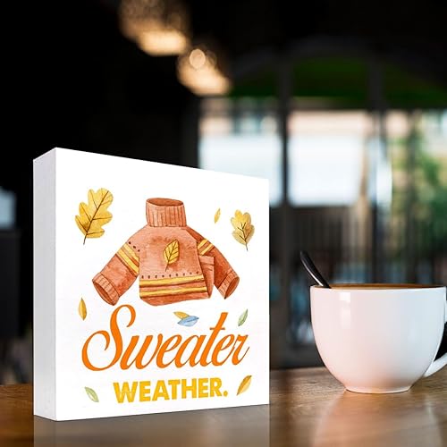 Miniatura 52 de Decoración de escritorio de otoño, Groovy Gobble Gobble Fall Thanksgiving Wood Block Sign Decoración de escritorio, caja de madera rústica de