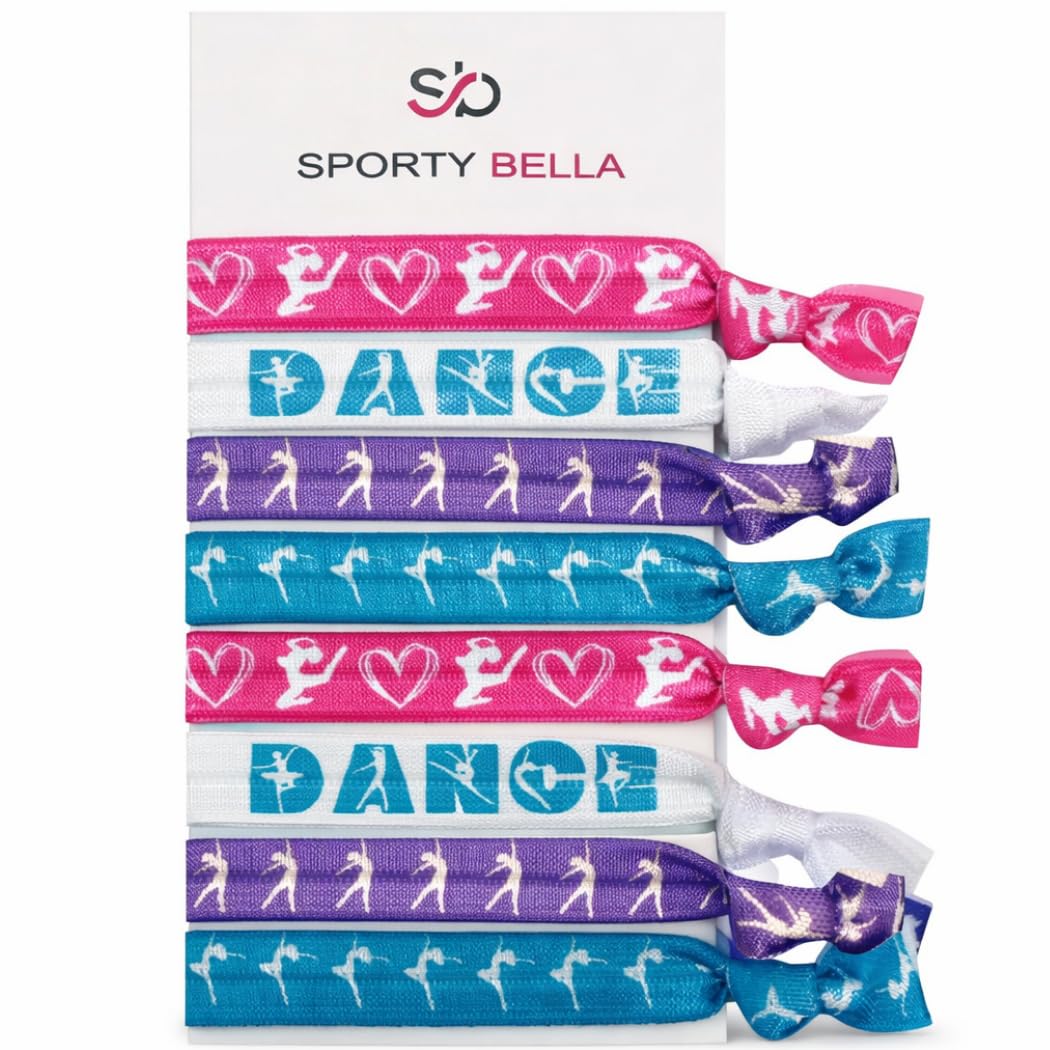 Lazos para el cabello de baile, regalo de baile, accesorios para el cabello de baile para niñas, juego de regalo de 8 piezas, sin arrugas, sin tirones, juego de coletas para bailarinas, equipo de