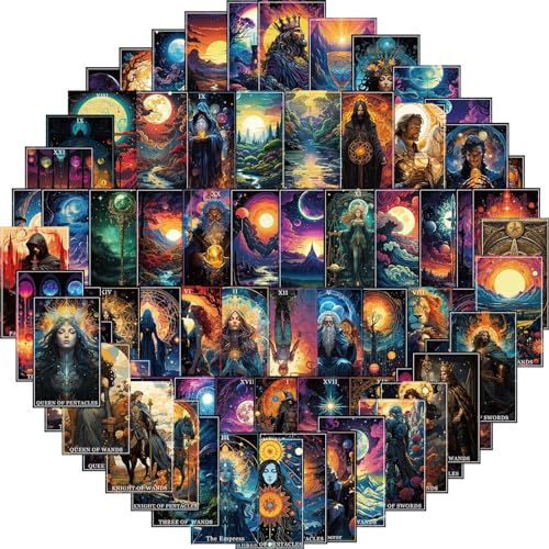 78Pcs Tarot Pack Sticker Astrology Stickers Divination Decals Vinyl Aesthetic Sticker Laptop Skateboard Computer Stickers for Teens Adults (Tarot)