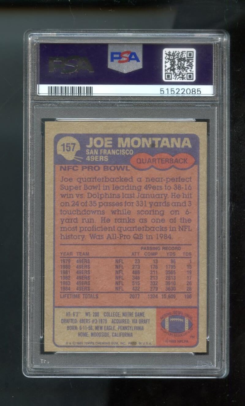 Amazon.com: 1985 Topps #157 Joe Montana PSA 8 Graded Football Card San  Francisco 49ers NFL : Collectibles & Fine Art