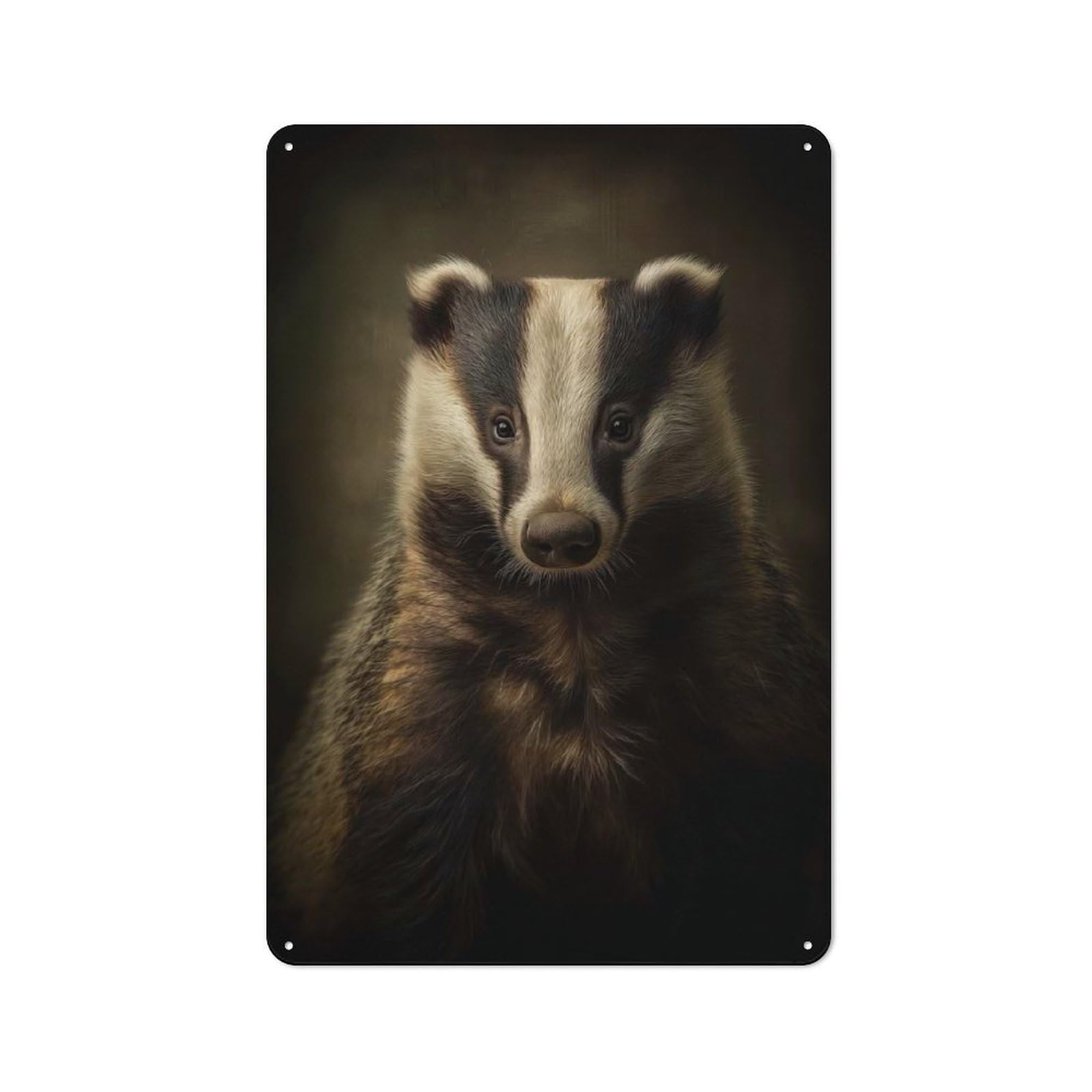 Tin Wall Plaque 30x20cm with Portrait of A Badger for Pub Or Café, for Hospitality Wall Decor Collectors