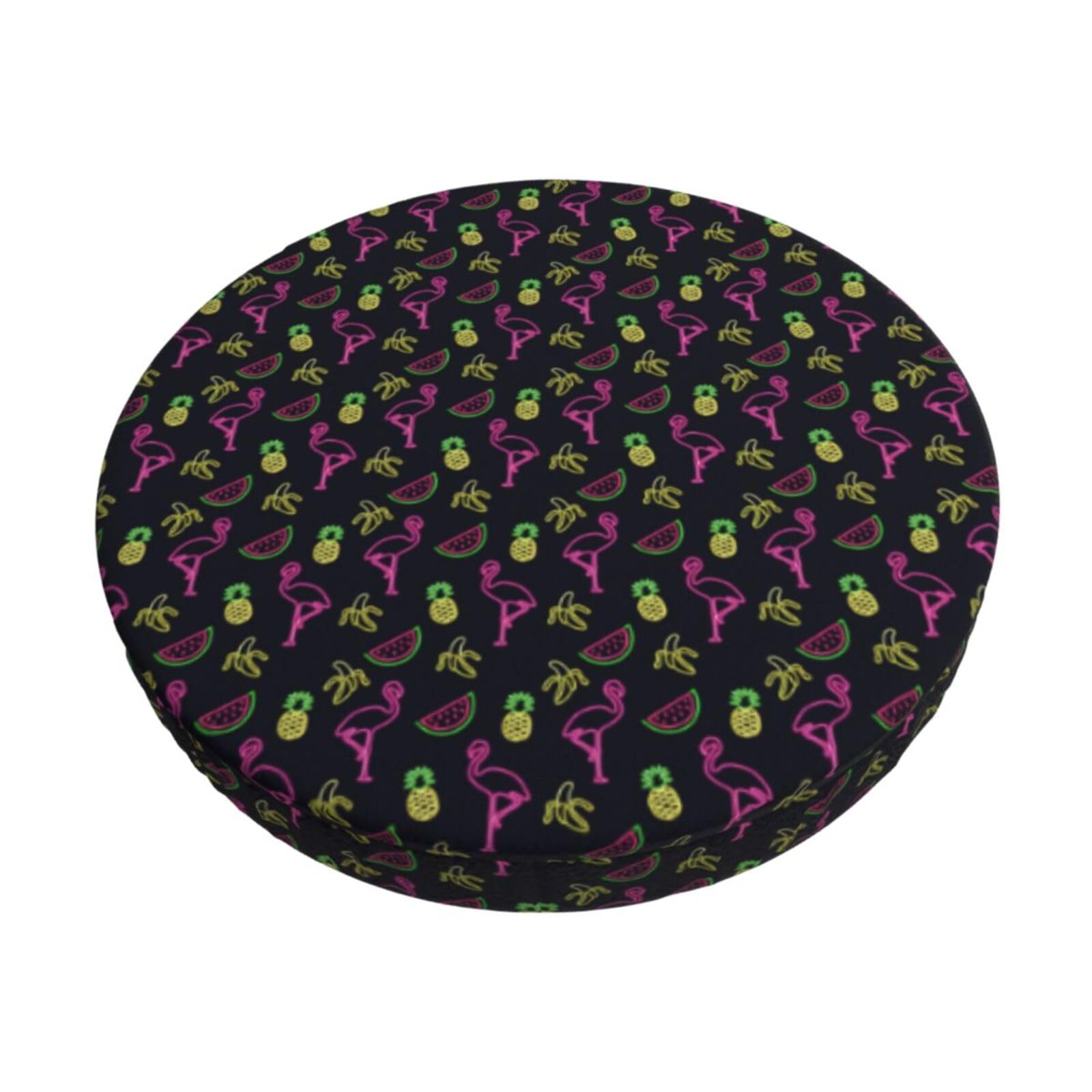 FBGHHTY Pineapple Banana Flamingo Print Round Bar Chair Cushion Cover Washable Circular Seat Protector Dining Room Kitchen