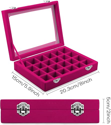 Miniatura 7 de Lainrrew Joyero de terciopelo con 24 cuadrículas, bandeja para exhibir joyas, aretes, anillos, collares, pulseras, organizador de joyas, caja