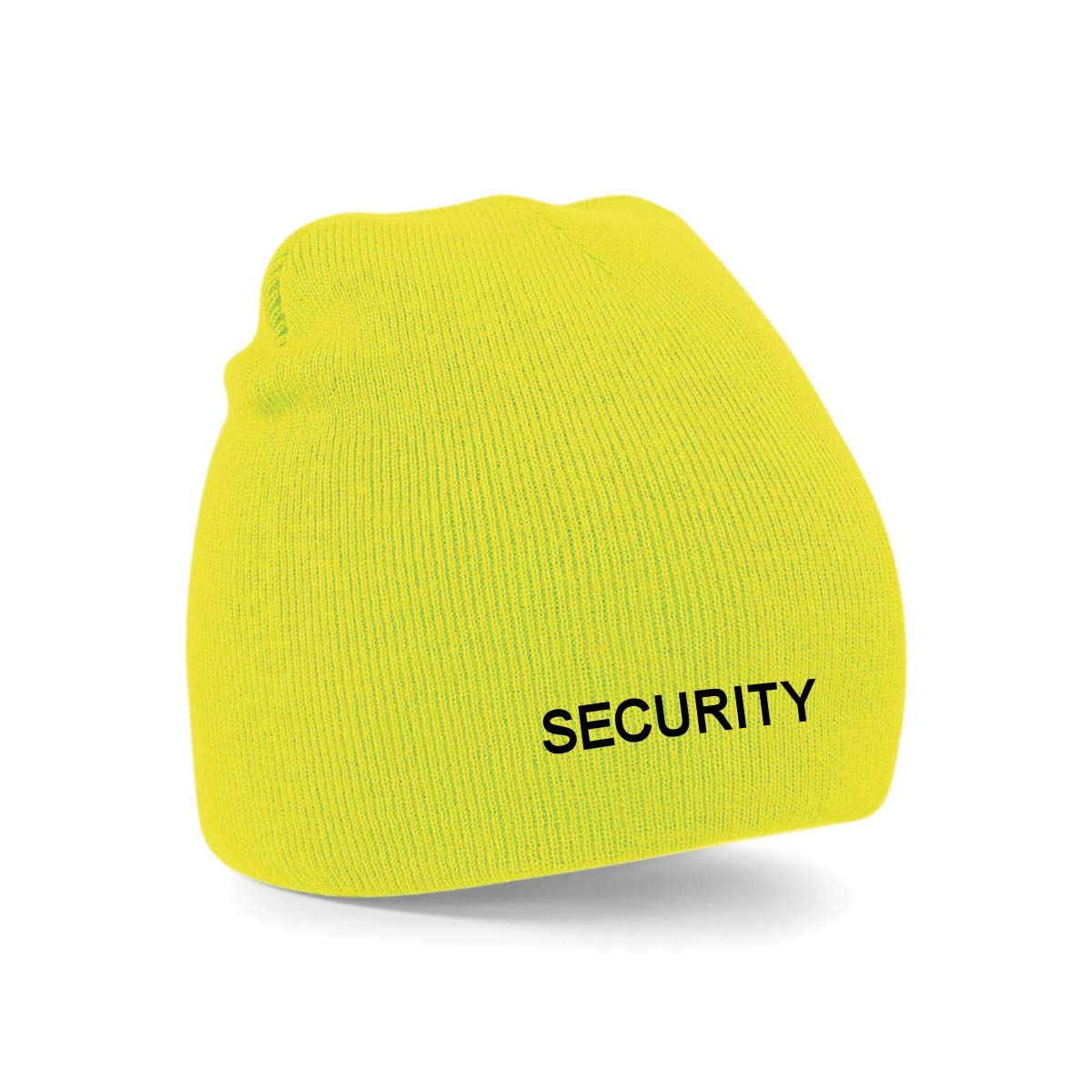 Workwear World Unisex Fluorescent Yellow Essential Security Embroidered Doorman Pull On Acrylic Woolly Beanie Hat (Fluorescent Yellow)