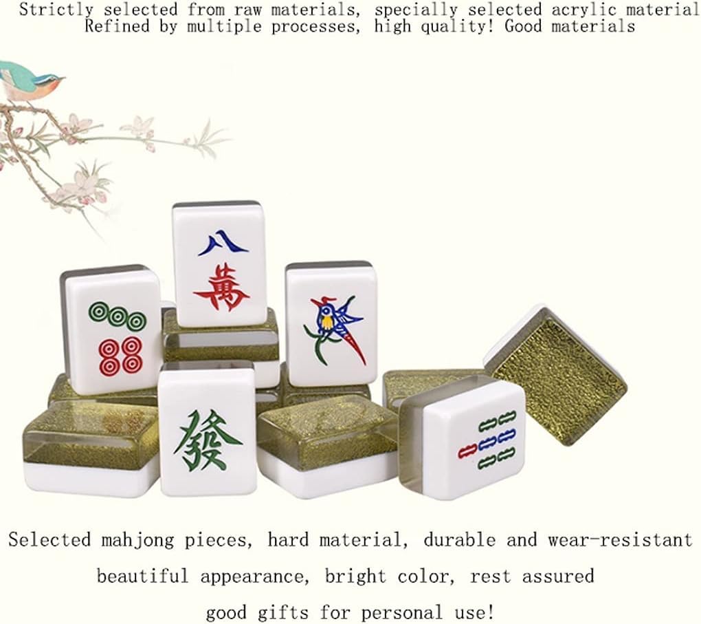 Juego de Mahjong Chino con 144 fichas, Dados y Estuche de Almacenamiento Adornado, Juegos de Mahjong completos for Viajes, Fiestas y familias