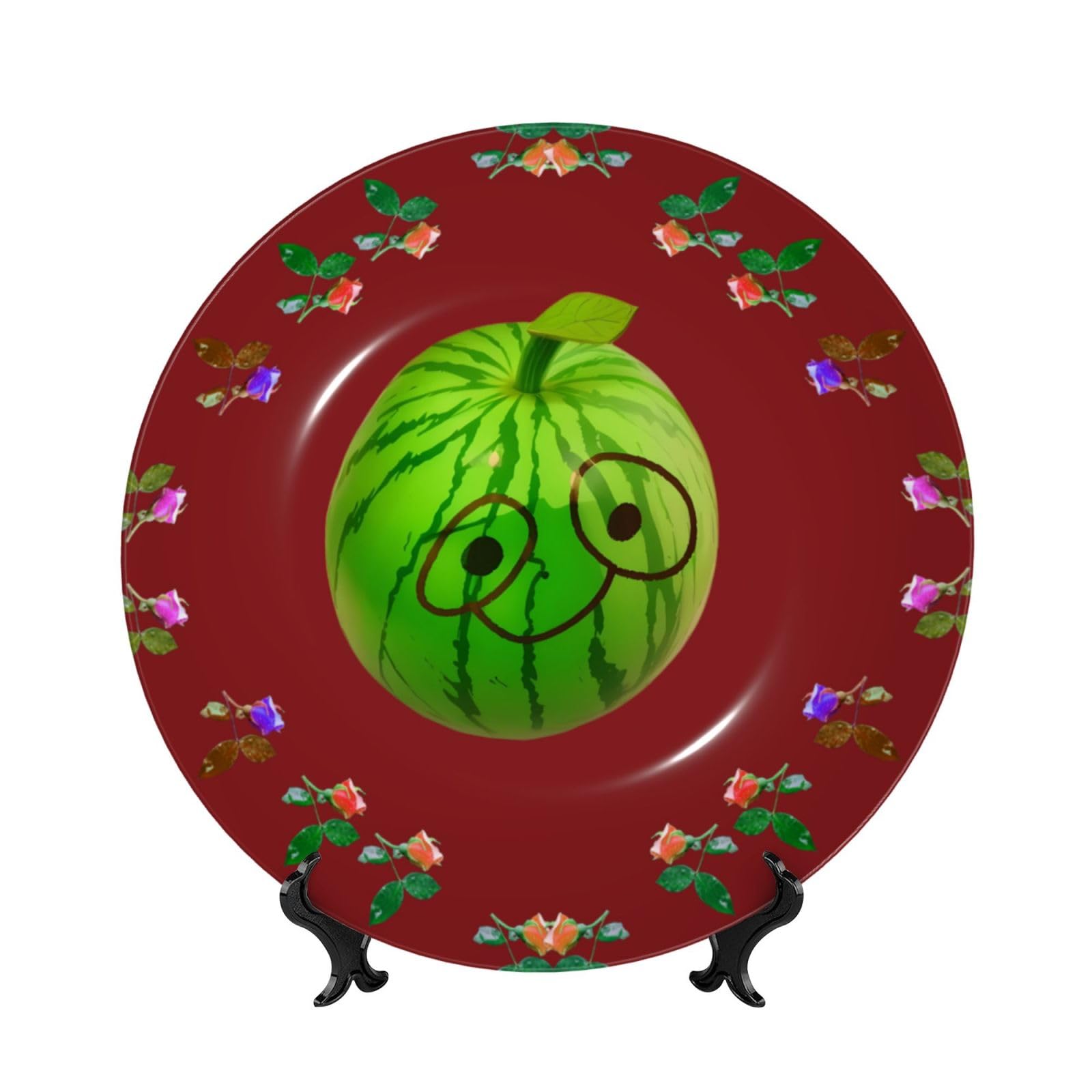 SXZVVBN Big Eye Watermelon Bone China Decorative Plate Art with Stand Removable Adhesive Hanging for Home Office 7in