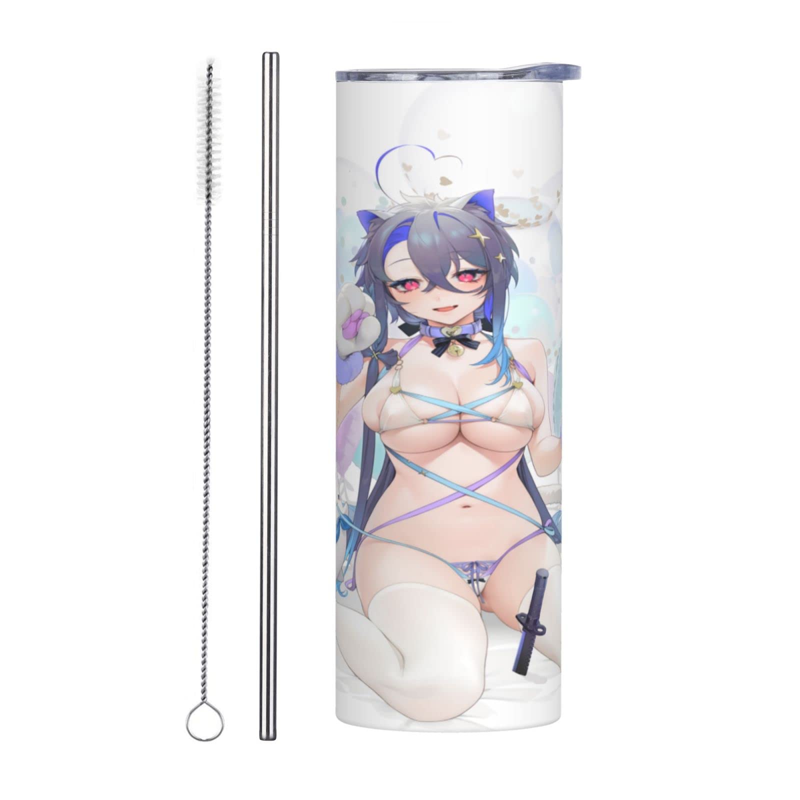 Siiuuol Anime Catgirl Tumbler 20 Oz Cat Girl Stainless Steel Mug Japan Insulated Catoon Coffee Cup Travel Mug Home Office Gifts