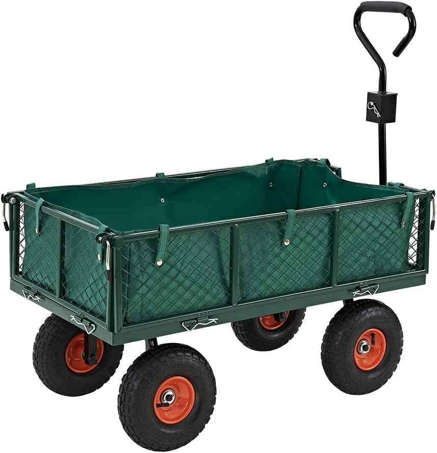 Pandamoto Heavy Duty Large Garden Trolley Cart Truck 4 Wheels With
