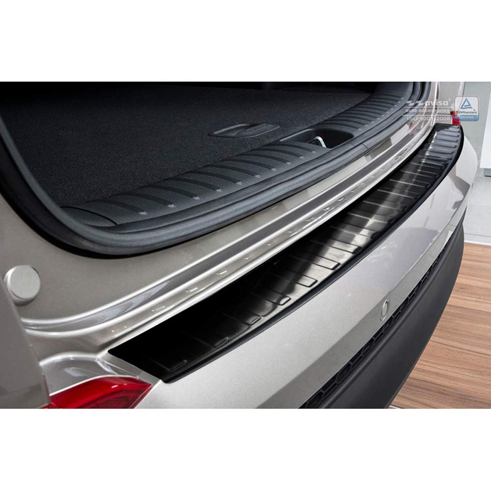 Avisa Black Stainless Steel Rear bumper protector compatible with Hyundai Tucson 2015-2018 'Ribs'