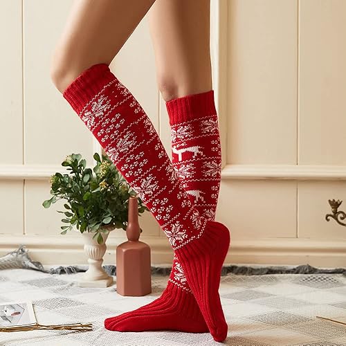 Miniatura 3 de YELAIVP Suéter de punto navideño para mujer, calcetines altos hasta el muslo, calcetines sobre la rodilla