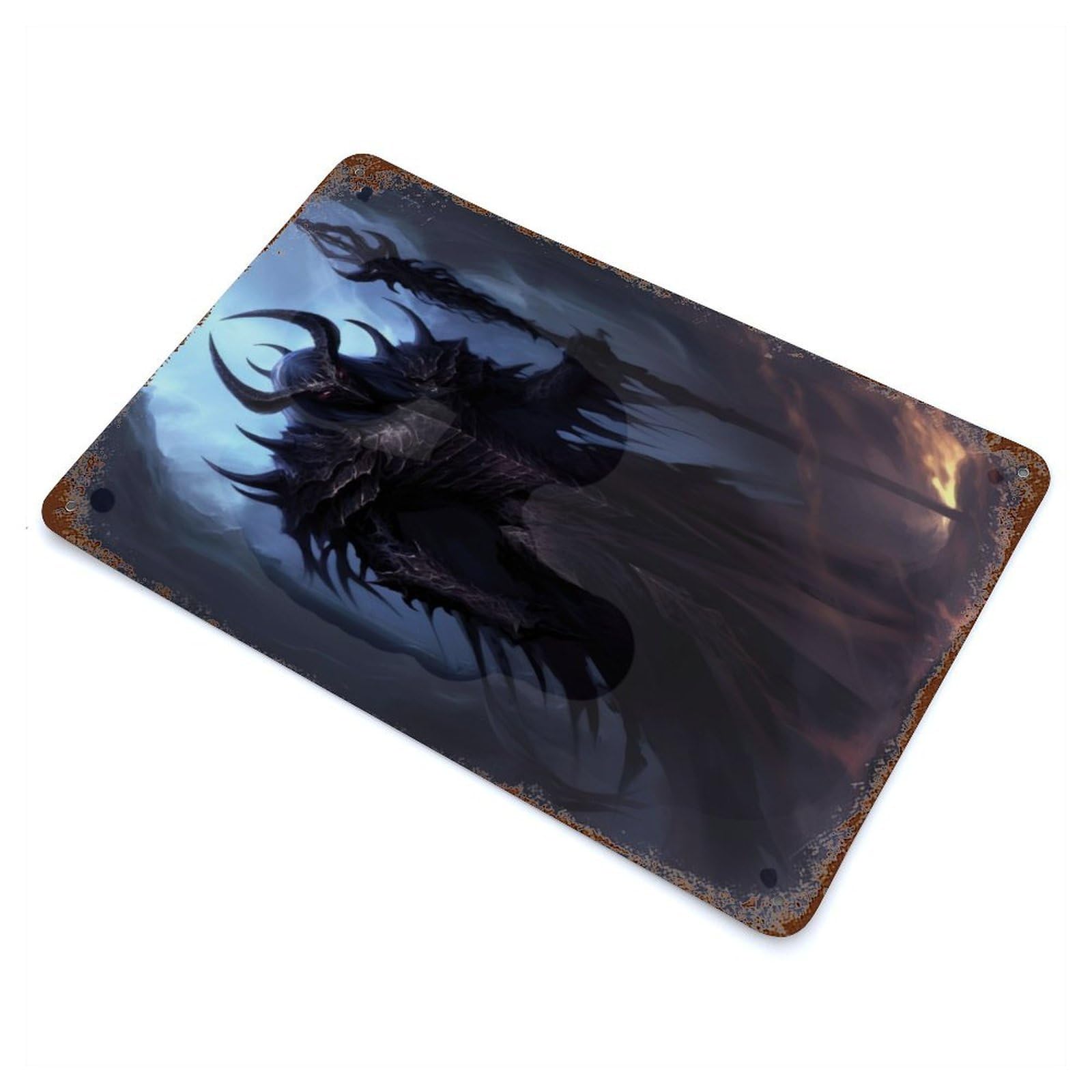 Abyssal Lord Vintage Wall Sign 11.8"x7.9", Rust Effect Metal Decor for Office, Studio And Wall Decor