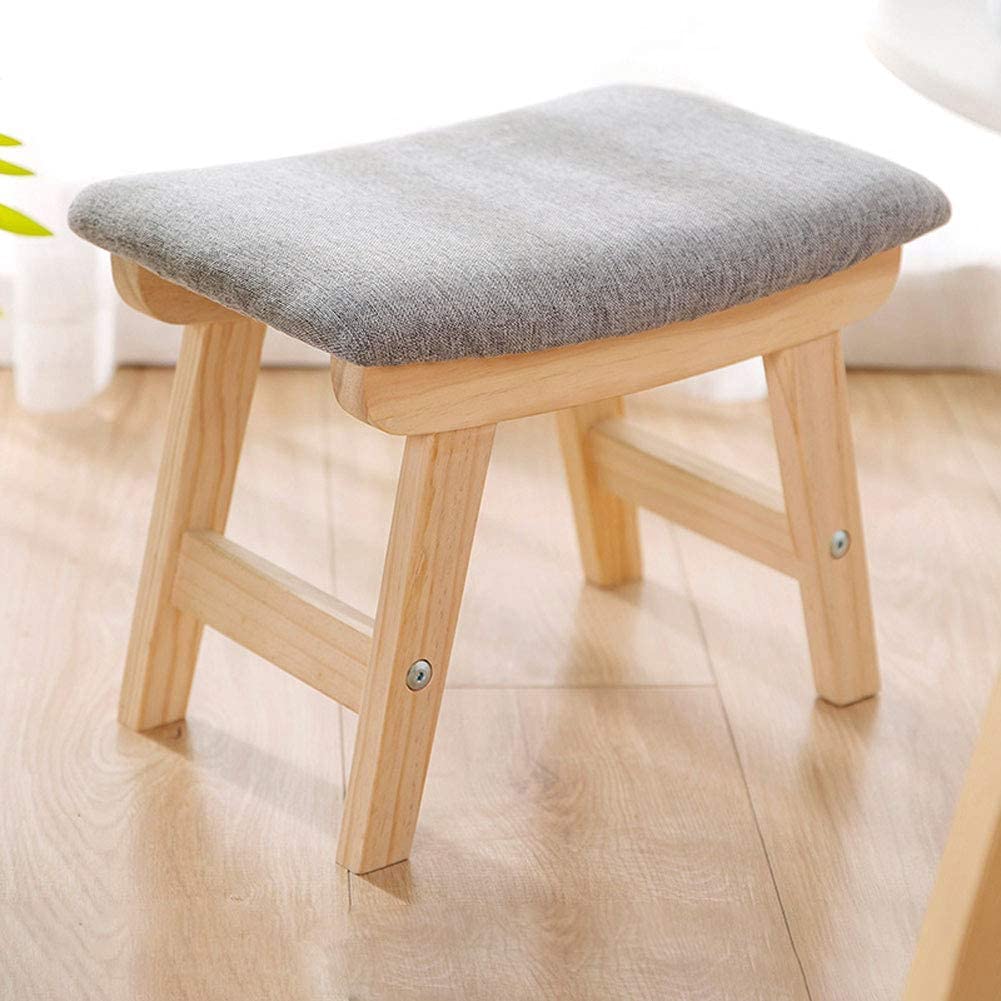Pouf carré en bois noble et assise en tissu de salon gris minimaliste