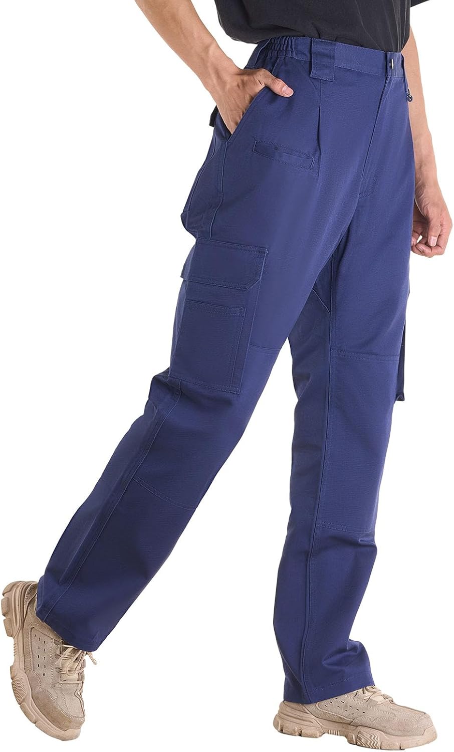 VEVOR FR Pants for Men, 9 oz 100% Cotton, Flame-Resistant Cargo Pants with Multi-Pockets and Elastic Waist, Reinforced Tear-Proof Stitching, Ideal for Welding Work and Casual Wear, M Size, Dark Blue
