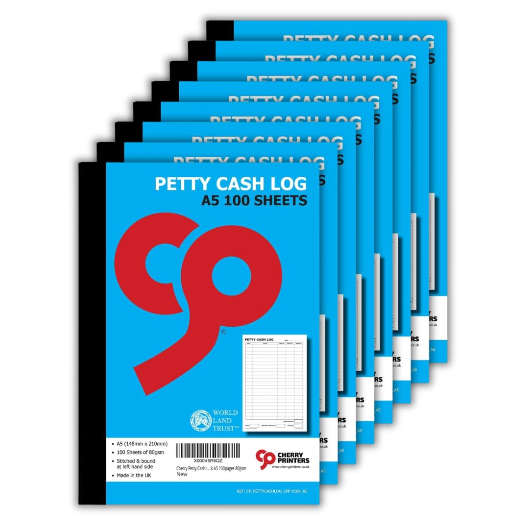 Cherry Printers | Petty Cash Log Book | A5 100pages | 80gsm | 8 Pack