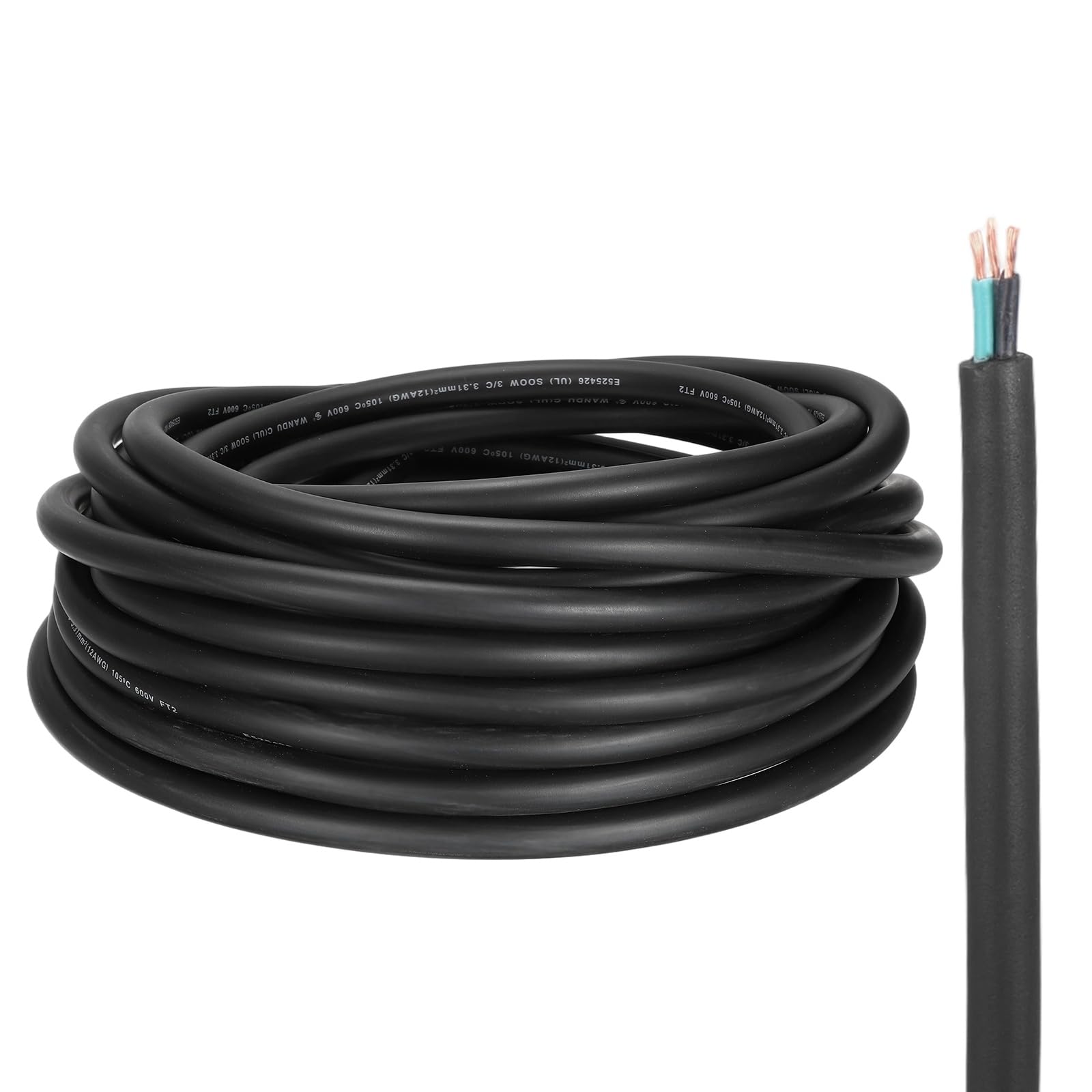 QUARKZMAN Cable Eléctrico SOOW 12 Gauge 3 Conductores, Cable Automotriz 25 Pies 12 AWG, De Energía Portátil 600V Para Generadores, Luces LED, Cargadores De Batería,