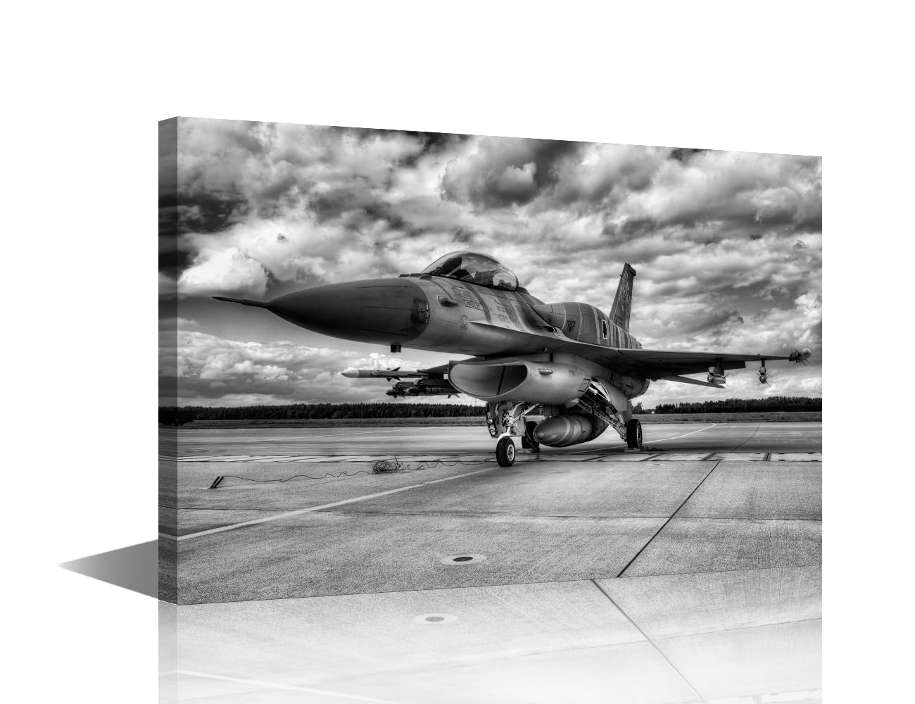 TISHIRON Modern Wall Art for Living Room 1 Panel Military Aircraft in Base Wall Painting Military Aircraft Posters Canvas Prints Art, Warplane Artwork Wooden Framed Ready to Hang, 24" Wx16 H