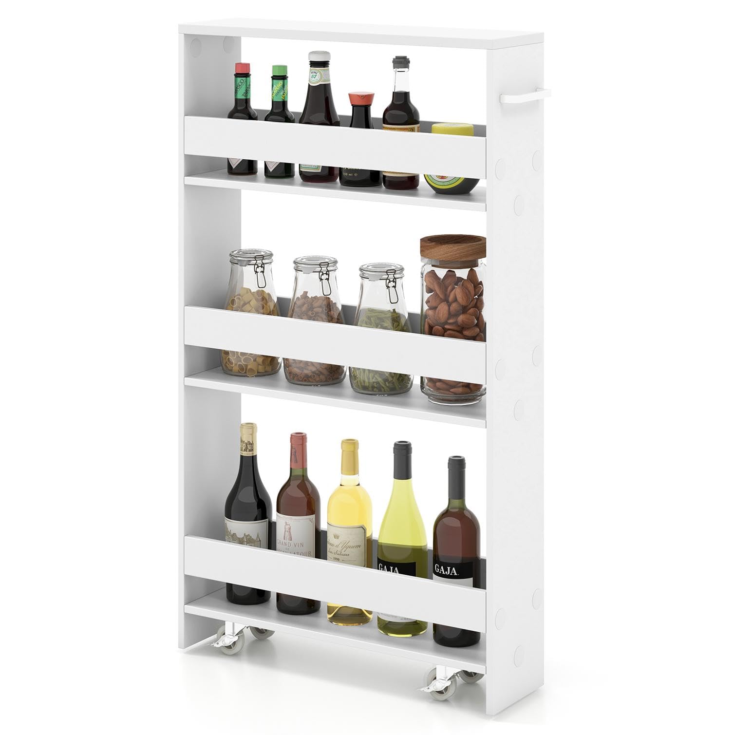 TANGZON 4-Tier Storage Trolley, Slide Out Slim Rolling Kitchen Cart with Wheels & Handle, Space-Saving Utility Shelving Unit for Living Room Laundry Narrow Place (47x13x80cm, White) โ image 1