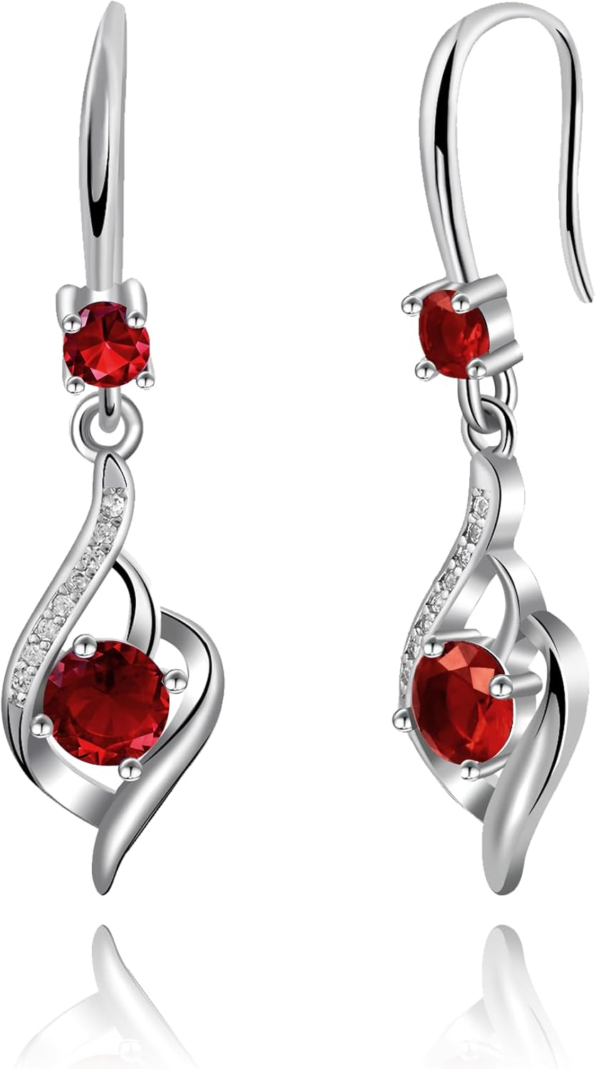 925 Sterling Silver Heart Dangle Earrings with Cubic Zirconia & Birthstone - Women's Fashion Jewelry, Hypoallergenic Drop Design