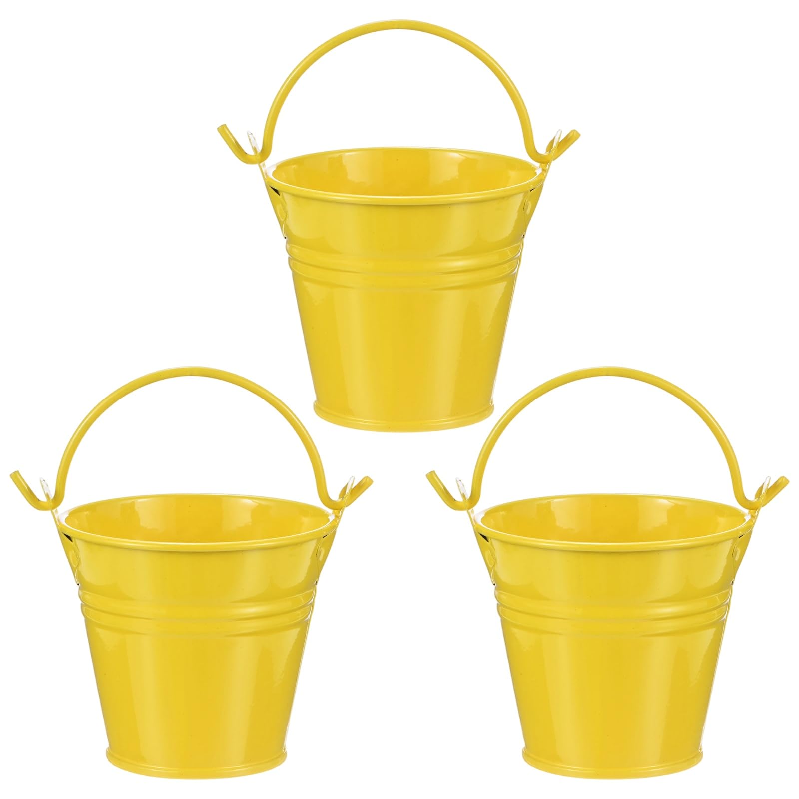 M METERXITY 3-Pack Small Metal Bucket with Handle, 2.4 x 2.2 Inch Iron Mini Buckets for Farmhouse Flower/Garden Planters/Decorative Table Centerpieces [Yellow]