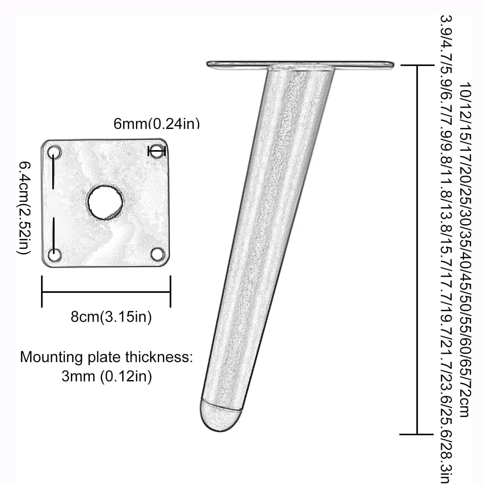 Meubelpoten Kegel Kast Benen Set van 4, Doe-het-zelf Metalen Tafelpoten Meubelvoeten