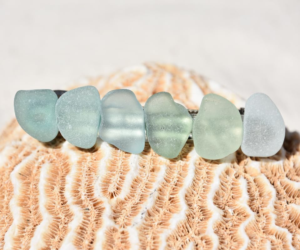 DejaVu Designs Genuine Frosted Shades of Teal Sea Glass French Barrette Hair Clip - 60 MM