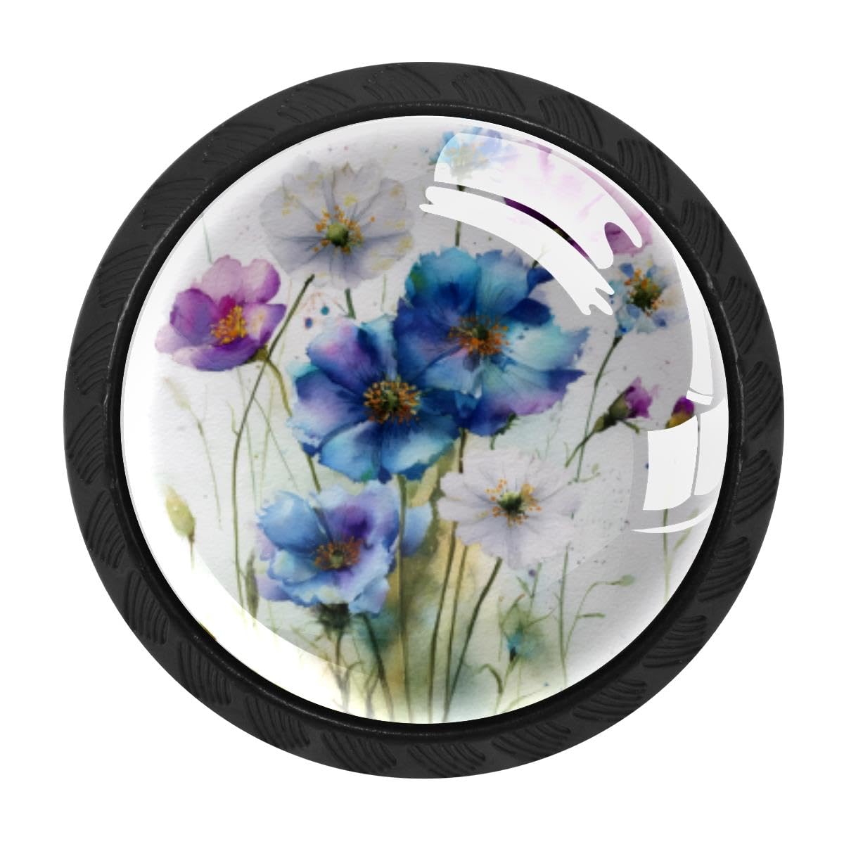 Heoeh Multi 5 4 Pcs Cabinet Knobs, Watercolor Wildflowers Drawer Knobs Dresser Handles