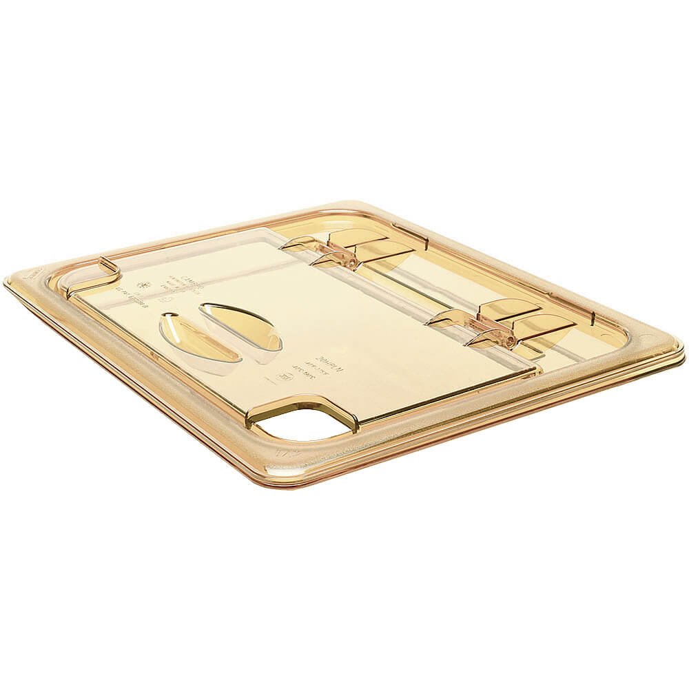 FlipLid Food Pan Cover high heat 1/6 size notched hinged amber by Cambro – 1/6 Size, Plastic, Amber, Pack of 6, Model 60HPLN150