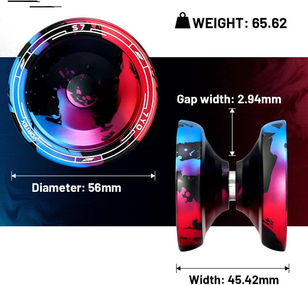 7YO S7 Responsive Yoyo for Kids 8-12, Dual Purpose Yo Yo Professional Yoyos with Case, Bearing Tools, 10 Strings - Black Blue Red