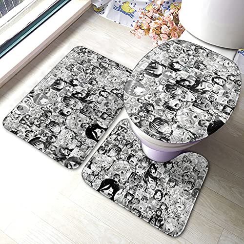 Anime Carpet, Bathroom Antiskid pad, Fashion 3 Piece Bathroom Rug Mats Set, Rug Set Non Slip Bath Rug, Contour Mat, Toilet Lid Cover Rugs