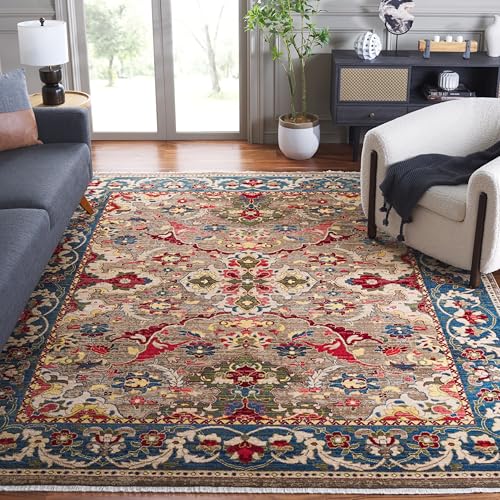 SAFAVIEH Kashan Collection Area Rug - 10' x 14', Taupe & Blue, Traditional Oriental Design, Non-Shedding & Easy Care, Ideal for High Traffic Areas in Living Room, Bedroom, Dining (KSN307E-10)