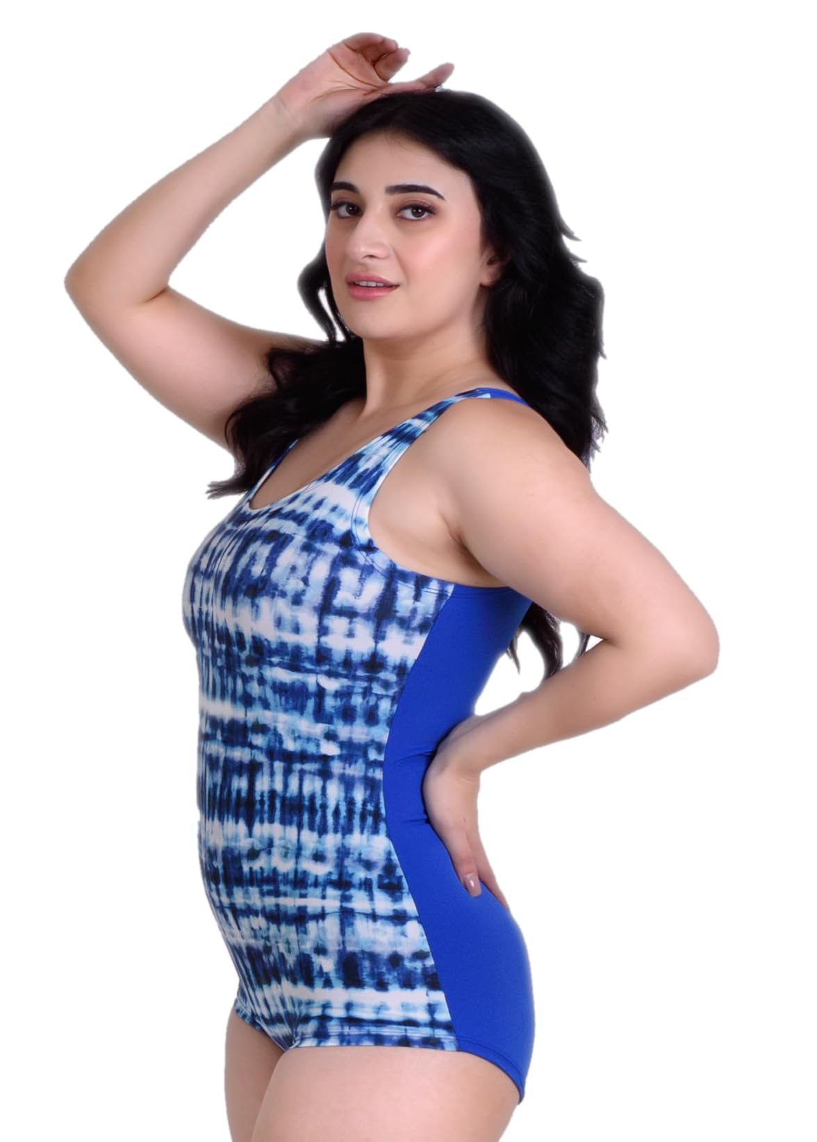 keepfit Women Colour Block Printed Bodysuit XS Blue |Swimming Suit for Women-picture-30