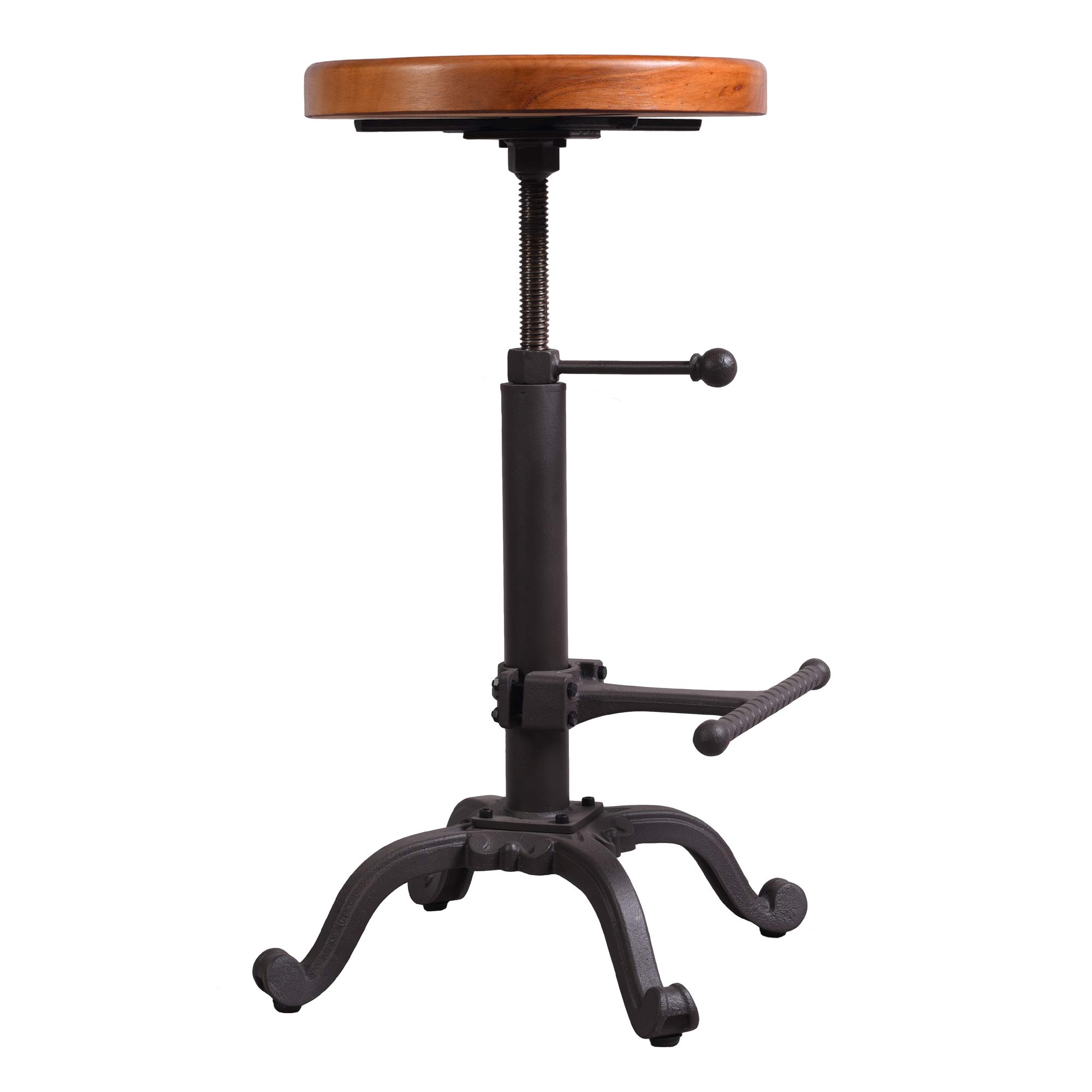 Taburete de tractor de madera industrial retro vintage de granja, taburete de bar giratorio de altura ajustable (marrón oscuro) 3
