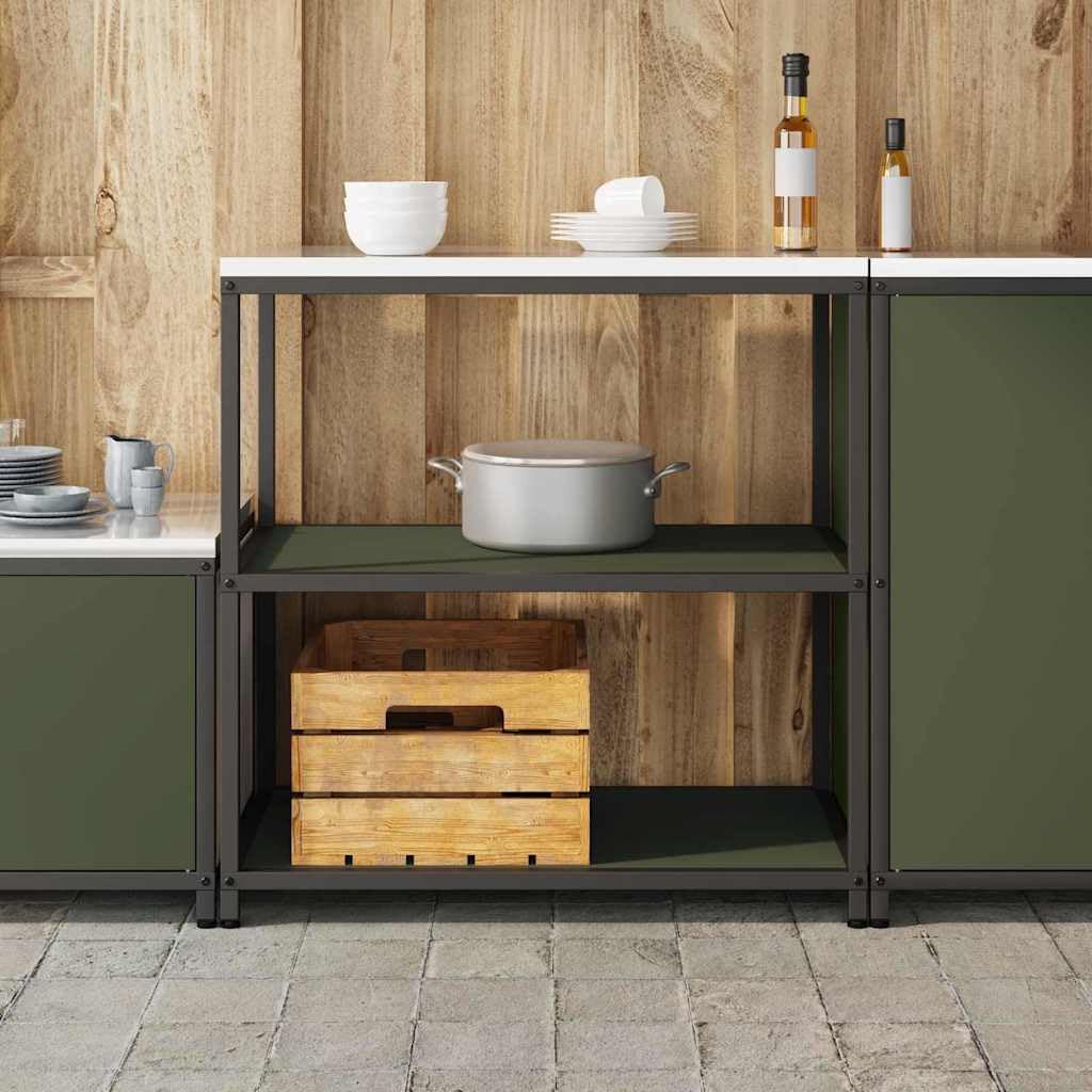 Estantería de almacenamiento de cocina verde oliva de acero 90 x 50 x 92 cm con estantes de tabla, espacio para alimentos y utensilios de cocina, interior, duradero y ahorra espacio