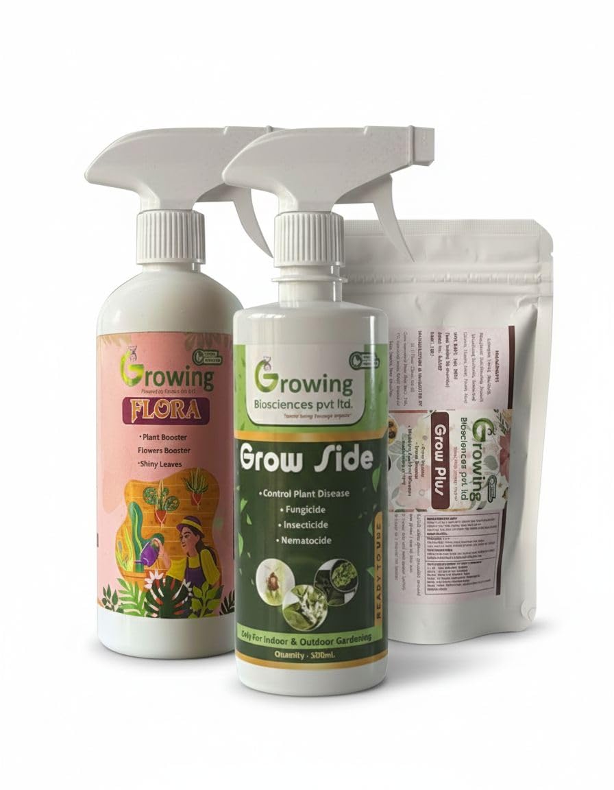 Growing Biosciences Plant Care Value Pack, Flora Plant Booster, Grow Side, Grow Plus, Triple Benefit Set for Indoor and Outdoor Gardening