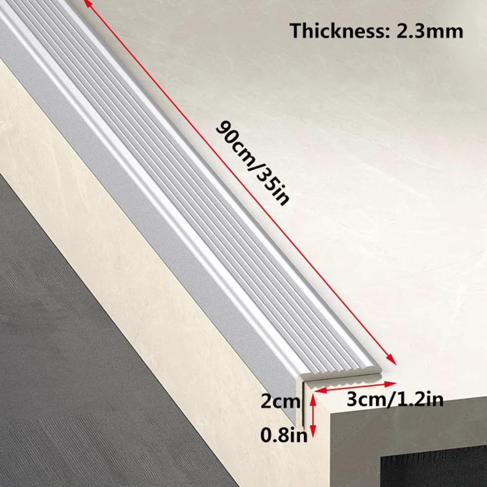 Perfil de aluminio antideslizante en forma de L para escaleras. Protector de banda de rodadura de metal para escaleras seguras, acabado gris y elegante, perfecto para uso doméstico y comercial