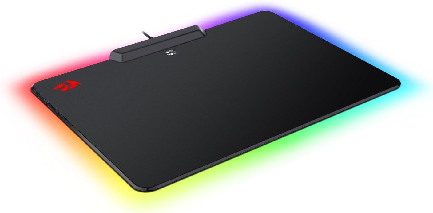 Redragon P009 Gaming Mouse Pad, RGB LED Lighting Effects, Wired, Hard Non-Slip Rubber Low Friction Surface Mouse Mat Software Programmable for MMO Computer Windows PC Gamers (14.1 x 10.4 Inches)