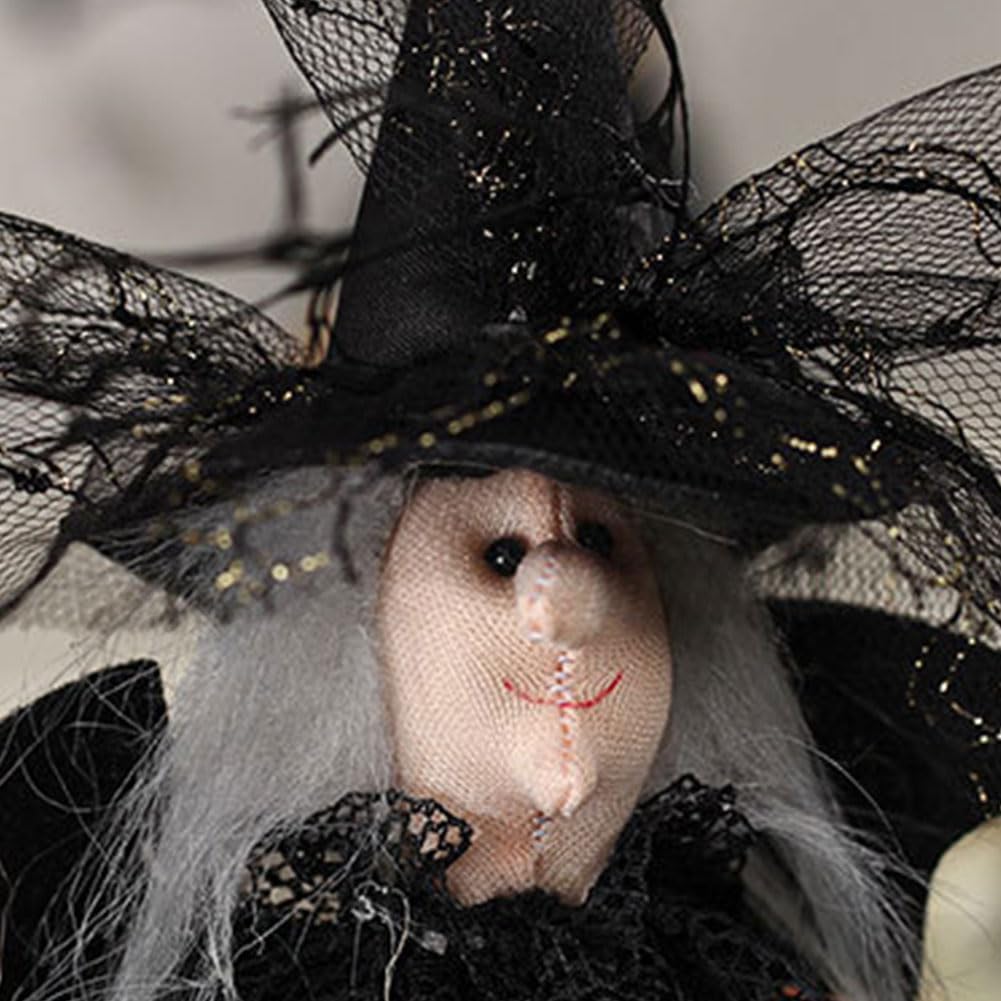 Ornement Halloween 30cm Poupée Sorcière Halloween à Suspendre 30 Cm Avec Balai – Décoration Effrayante & Élégante Pour Arbre Ou Maison