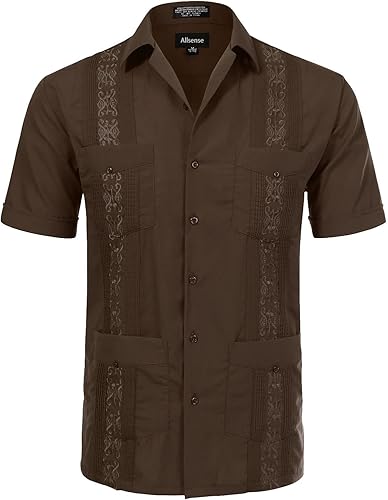 Allsense - Camisa guayabera cubana de manga corta con botones para hombre