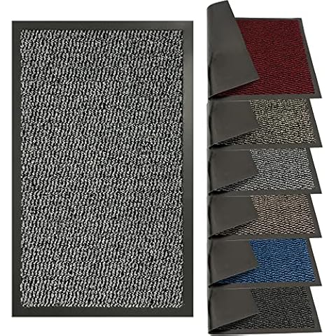 Funkybuys Barrier Mat Large Door Mat Rubber Backed Medium Runner Barrier Mats Rug PVC Edged Heavy Duty Kitchen Mat (Grey/Black (60 x 90 cm)) Cover