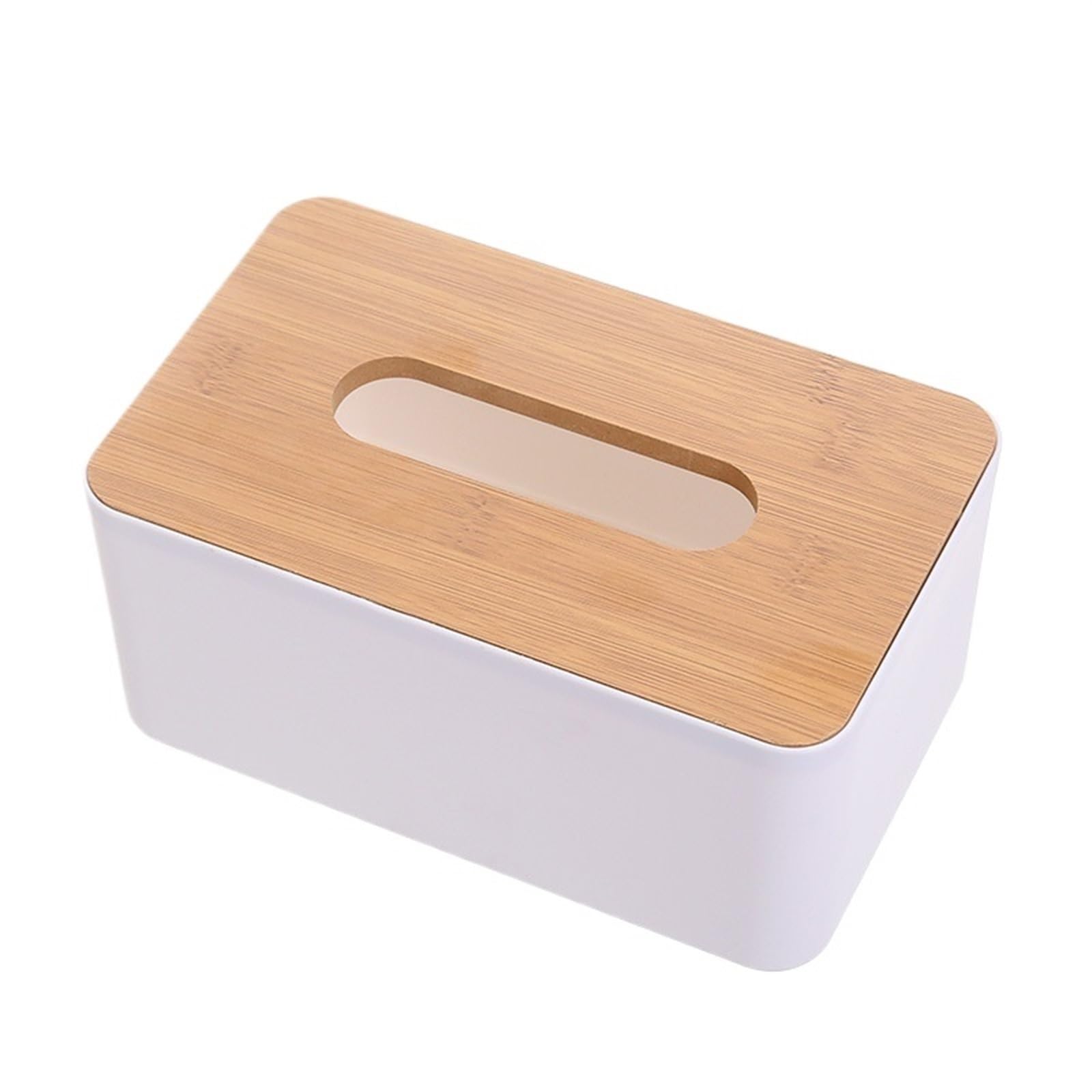 Plastic Tissue Box Wooden Lid Round Or Square Napkin Holder Container Wet Tissue Paper Dispenser Case Modern Home Car Organizer(Long tissue box)