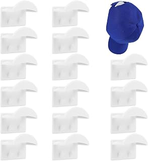 16pcs Hat Hooks, Super Sticky Upgraded Hat Hook No Drill & No Screw Multifunctional No Trace Hook Hat Racks Self Adhesive Hat Hooks and Cap Hangers for Wardrobe Wall (White)