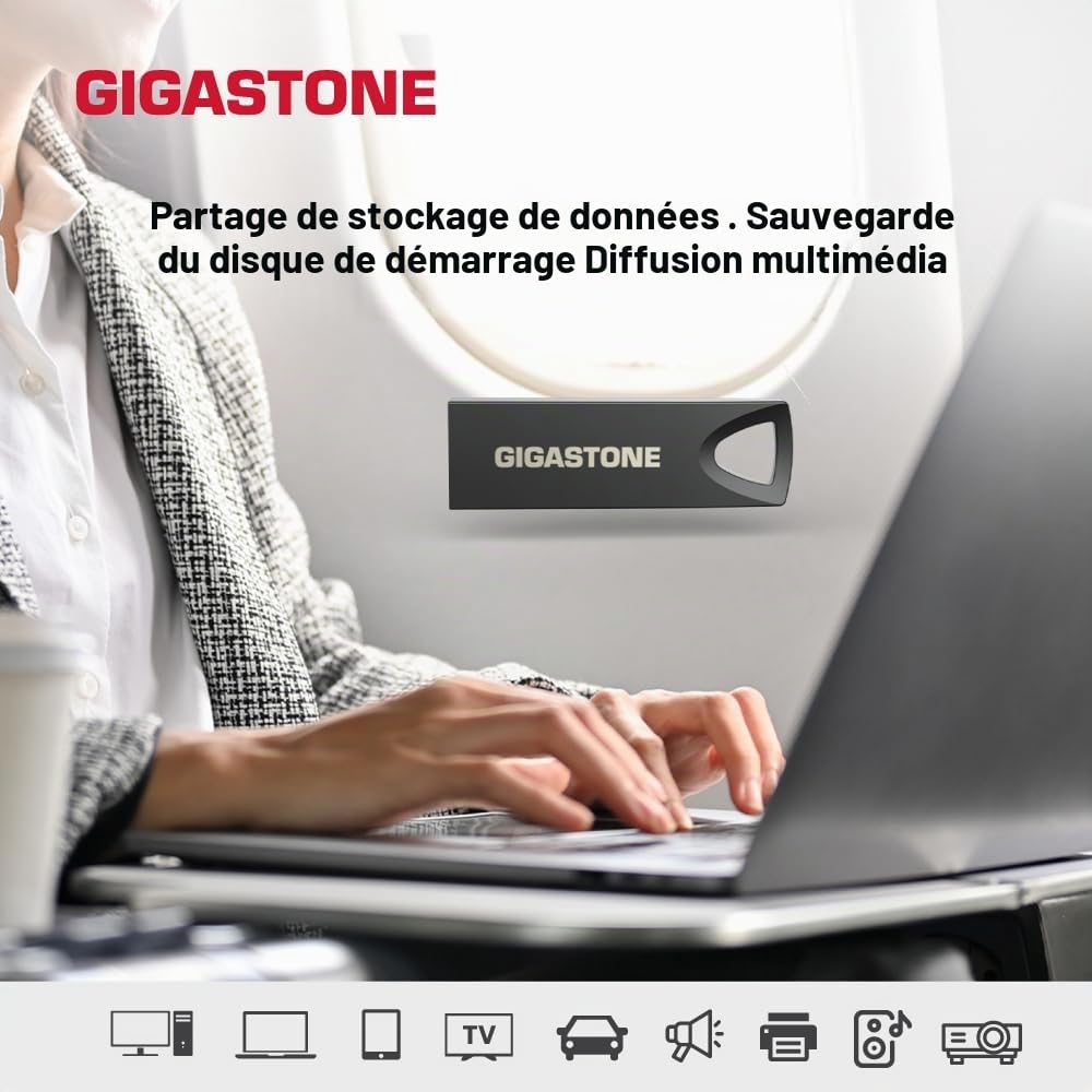 GIGASTONE 256Go Slim Fit Clé USB Flash, Z70 USB 3.2 Gen 1, 100Mo/s Ultra Rapide, Design Métal Nickel, Stockage et Sauvegarde pour PC/Mac/TV/Voiture, USB 2.0/3.0/3.1 Compatible