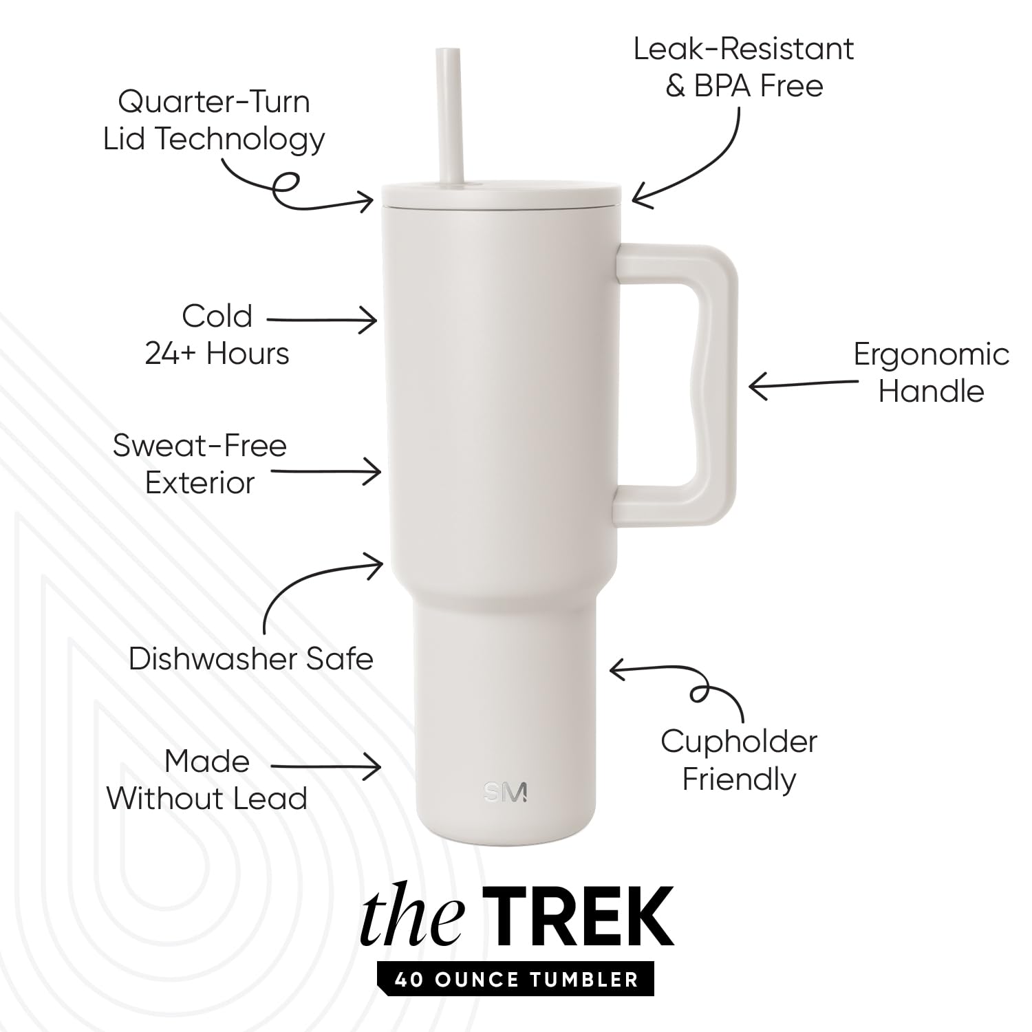 Simple Modern Tumbler 1,134 g z uchwytem i słomką, izolowana butelka na wodę ze stali nierdzewnej, kubek podróżny, prezenty dla kobiet i mężczyzn, Trek, 1180 ml, migdałowa brzoza