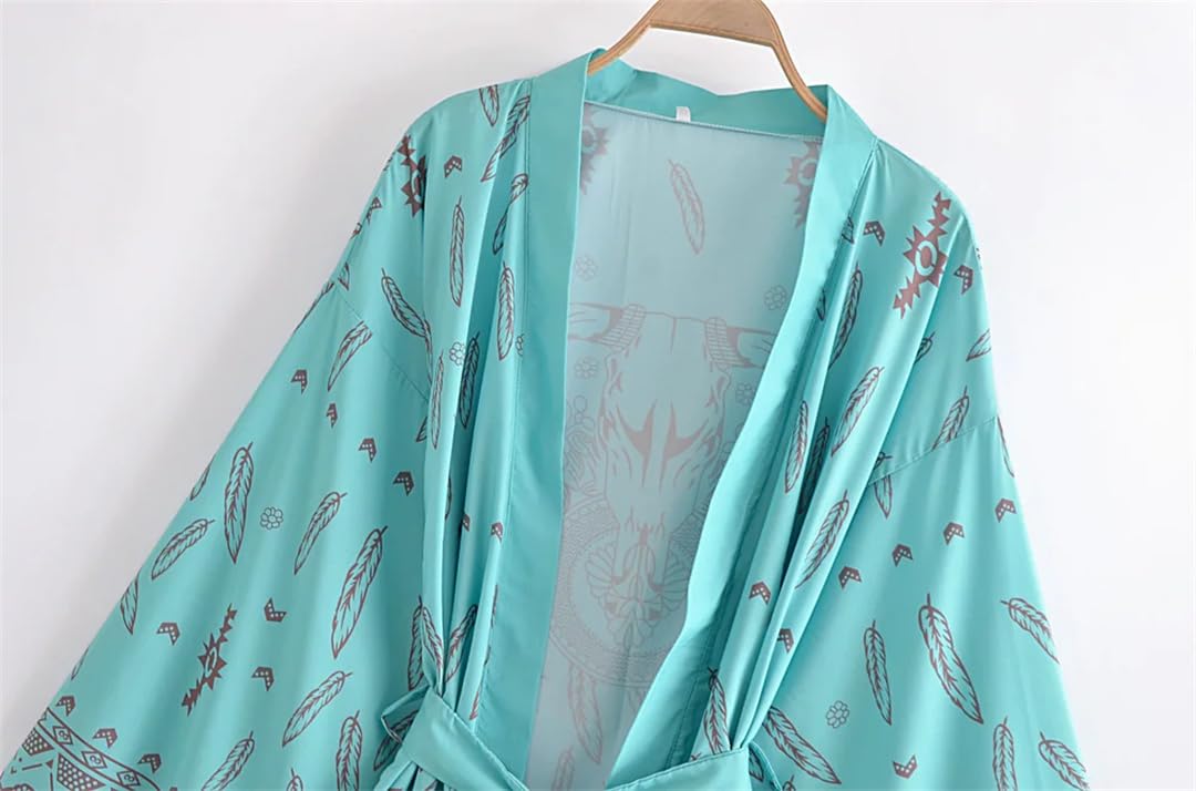 Vintage Floral Imprimé Bikini Cover-Ups Beachwear Femmes Batwing Manches Courtes Kimono Bohème Robe