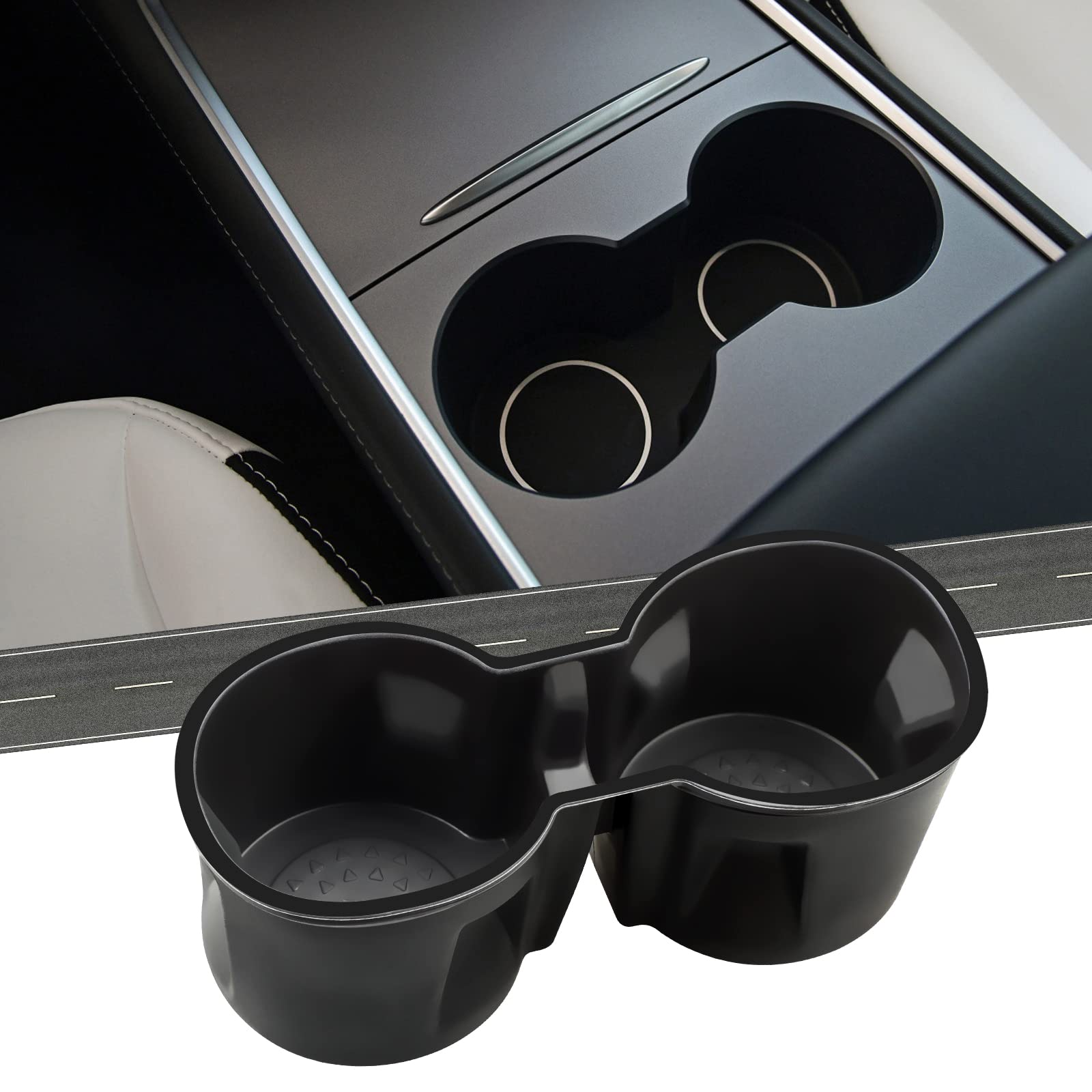 Elegve 2021-2022 Tesla Model Y Model 3 Cup Holder Center Console Accessories TPE Material Fit New Console Cup Holder Insert Black
