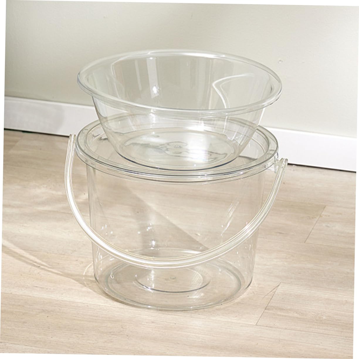Cubos De Limpieza Transparentes Tapa 2 Piezas, Cubo Pequeño para Fregar Ligero Asa, Organizador Doméstico Multifuncional para Lavar Pies, Lavar Cara y Ropa Casa
