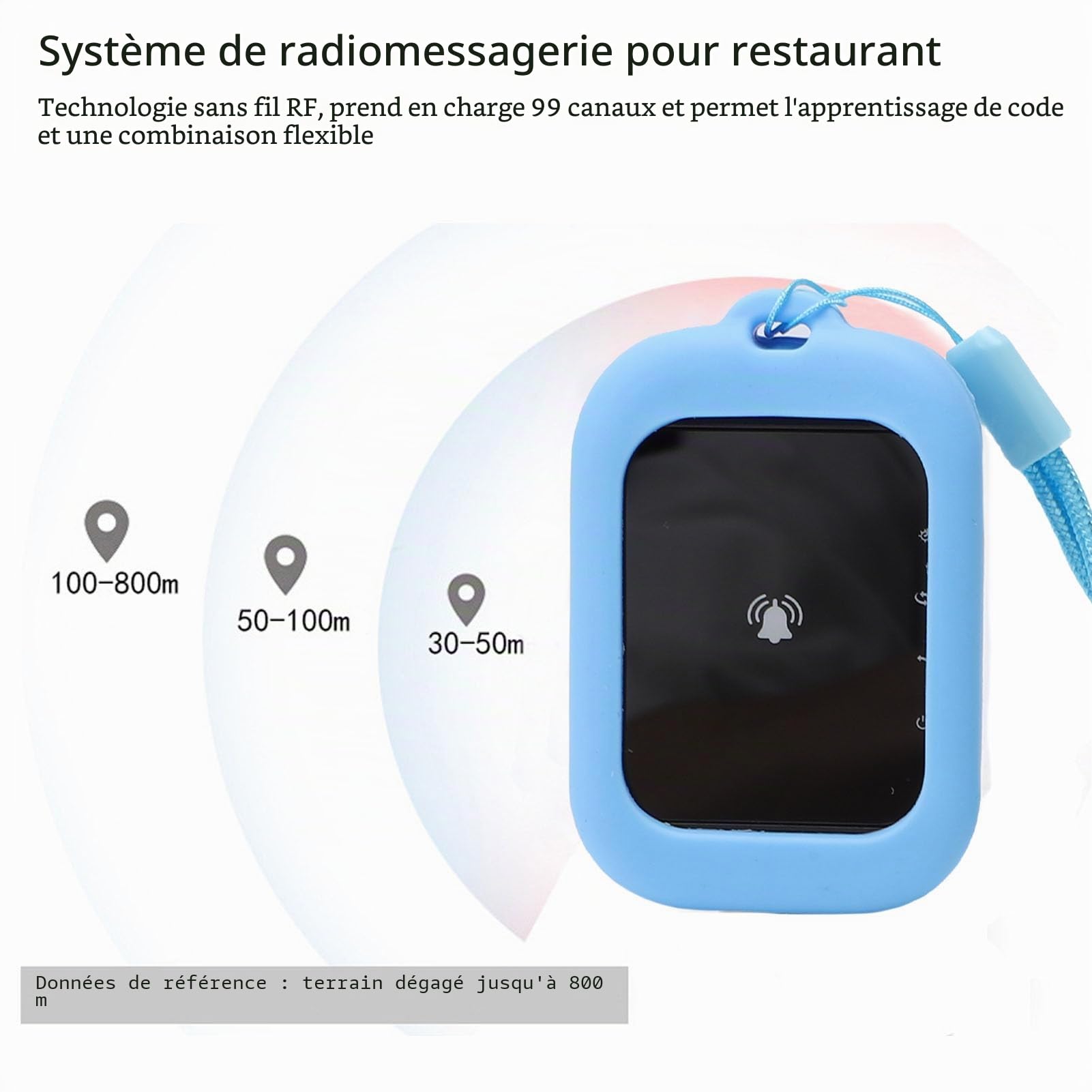 Asixxsix Système de Téléavertisseur de Restauration, 800 M de Longue Distance Système D'appel sans Fil 4 Bipeurs Breeurs de File D'attente Client Buzzer pour Les Camions de Restauration (Blue)