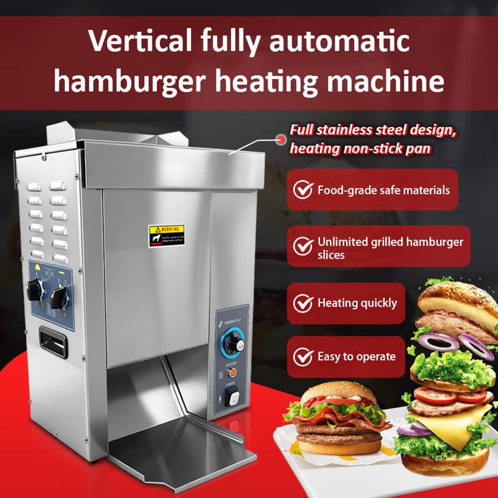 Tostadora de Pan de Hamburguesa Comercial, eléctrica Vertical Plateada, 2000 W, Placas calefactoras de Aluminio Resistentes a la oxidación, para hamburgueserías y cafeterías