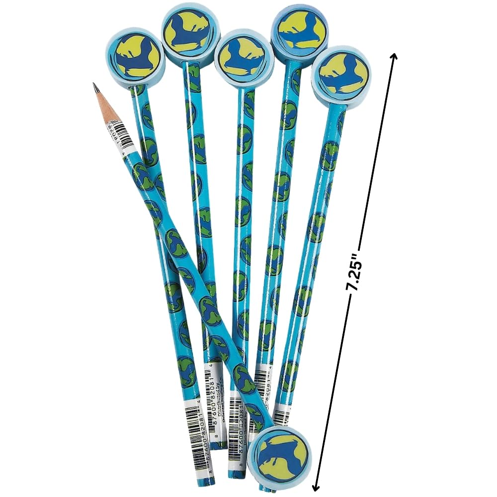 Fun Express Earth Pencils With Globe Eraser Toppers - VBS Vacation Bible School Supplies/Decor - 12 Pieces - Educational And Learning Activities For Kids