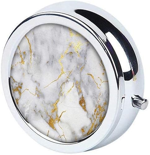 Miniatura 2 de Pastillero de mármol dorado, pequeño estuche para píldoras para bolso y bolsillo, lindo organizador de medicamentos, pastillero de viaje, soporte